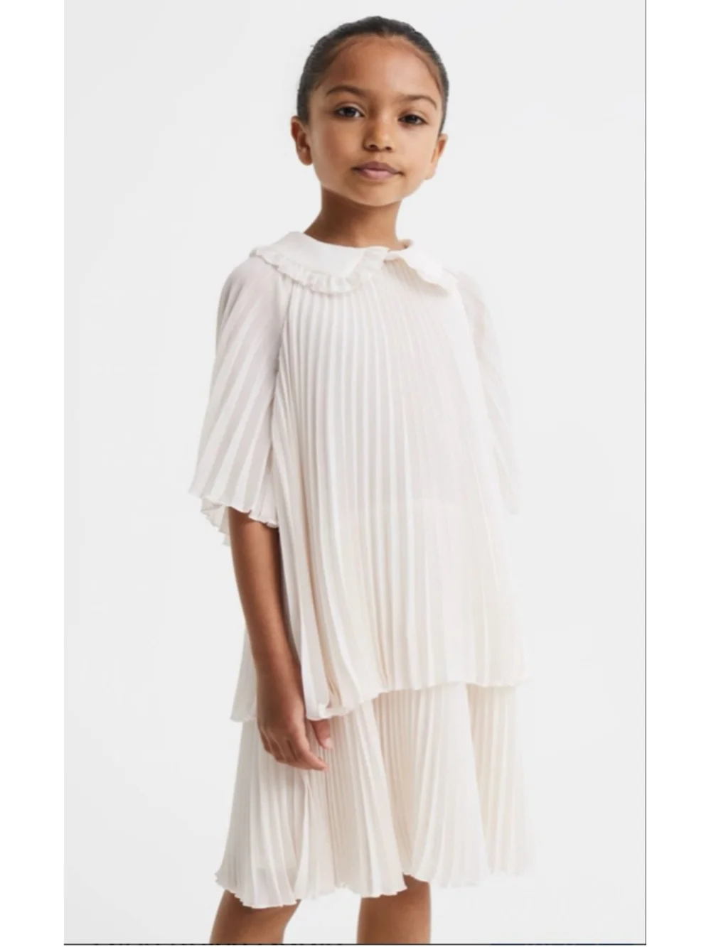 Reiss Girls Nadia Pleaded Collar Tiered Dress|Ivory|4-5Y|NWT|